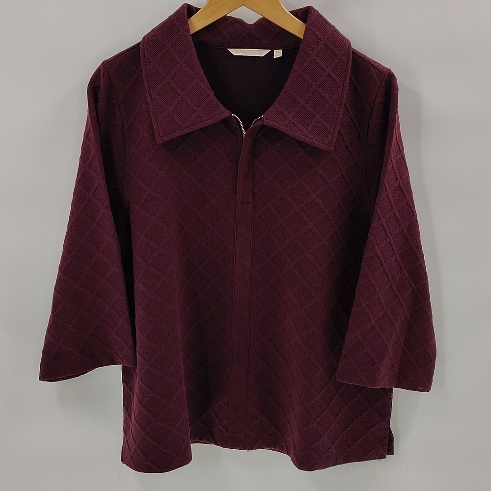Soft Surroundings Zip Pullover Size PXL Gold Hardware Textured 3 Quarter Sleeve